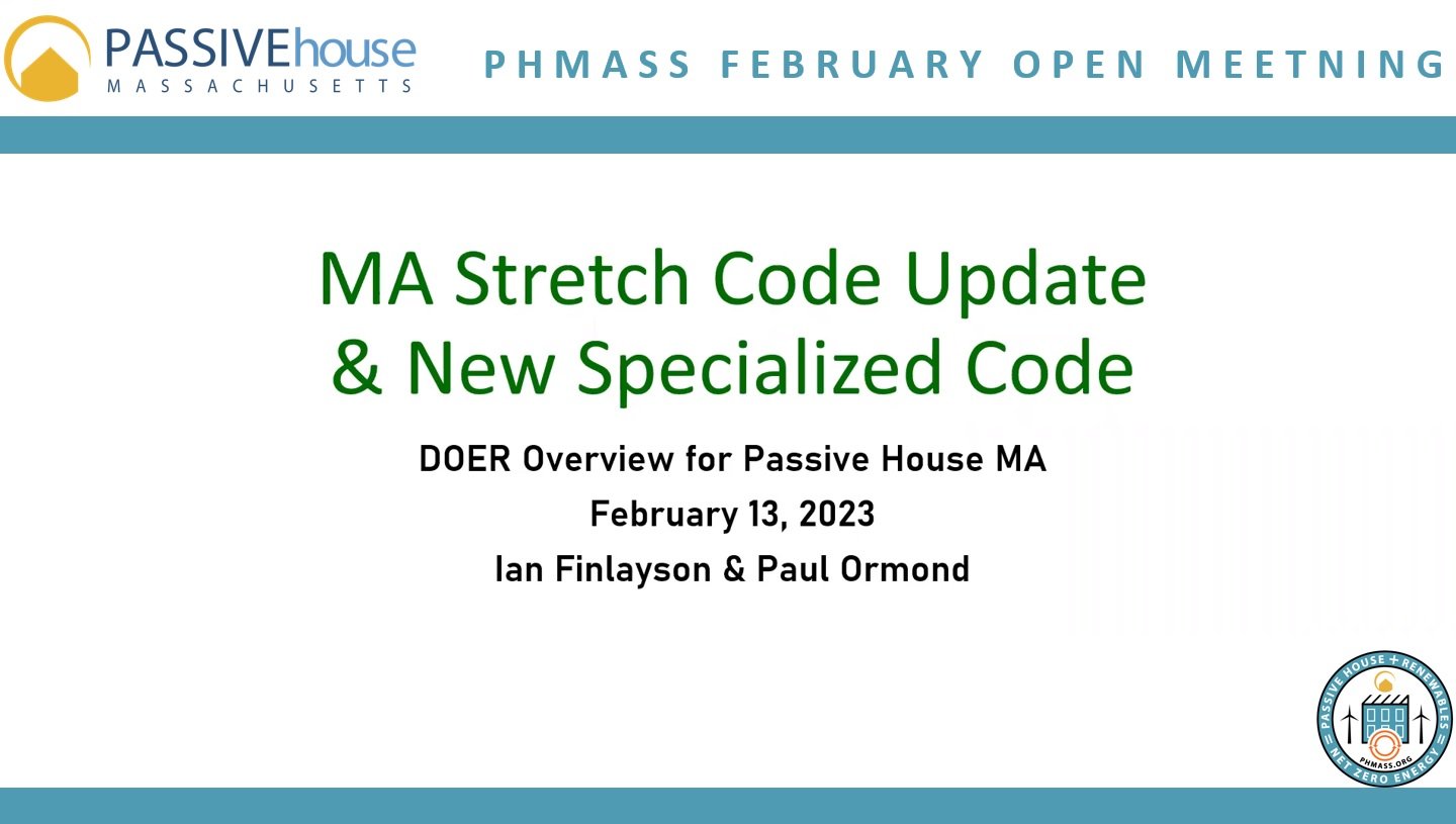 The New Building Codes: DOER Presentation and Discussion